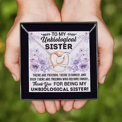 Alternative view of Thank For Being My Unbiological Sister Interlocking Hearts Pendant Necklace - Best Friend Jewelry