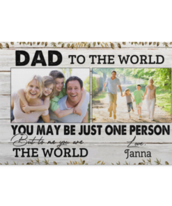 Custom Photo Father's Day Framed Canvas - Dad To Me You Are The World Unframed Poster, White, 0.75'' Framed Canvas