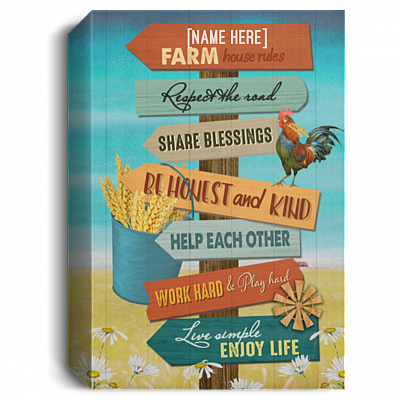 Personalized Farmhouse Rules Framed Canvas - Respect The Roads Share Blessings Unframed Poster, White, 1.5'' Deluxe Framed Canvas