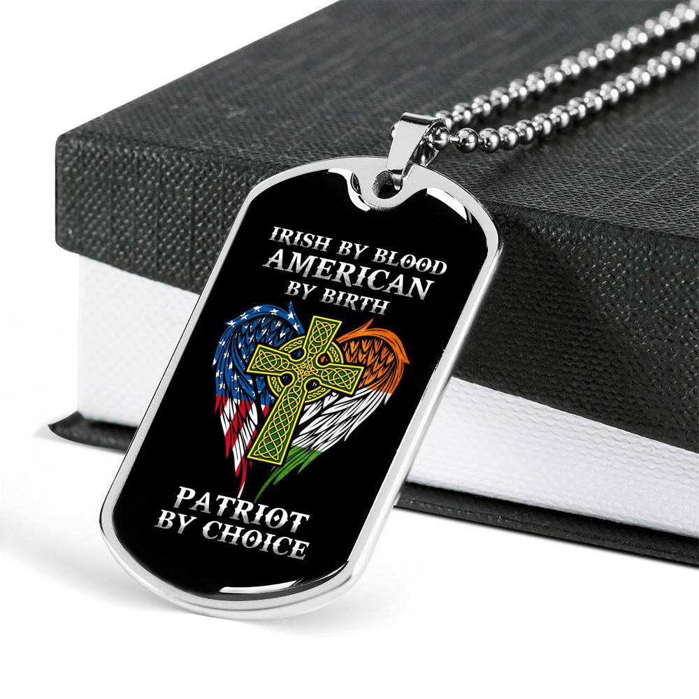 Irish By Blood American By Birth Patriot By Choice Dog Tag Pendant Necklace - Dog Tag (Silver)