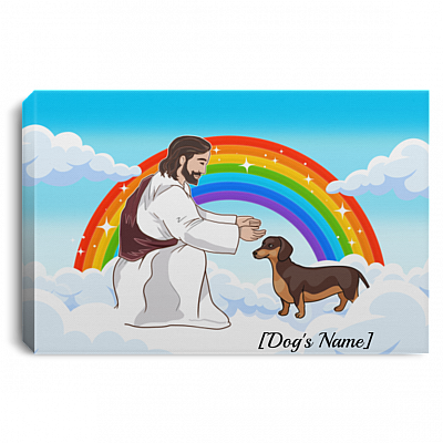 Personalized Jesus Love Dachshund In Heaven Framed Canvas - Unframed Poster - Personalized Name Dachshund Gift, White, 0.75'' Framed Canvas