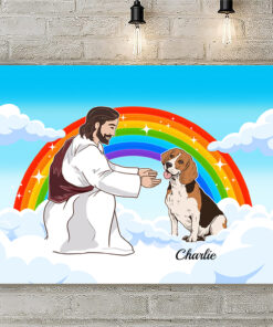 Alternative view of Personalized Jesus Love Beagle In Heaven Framed Canvas - Unframed Poster - Dog Memorial Personalized Gift