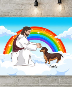 Alternative view of Personalized Jesus Love Dachshund In Heaven Framed Canvas - Unframed Poster - Personalized Name Dachshund Gift