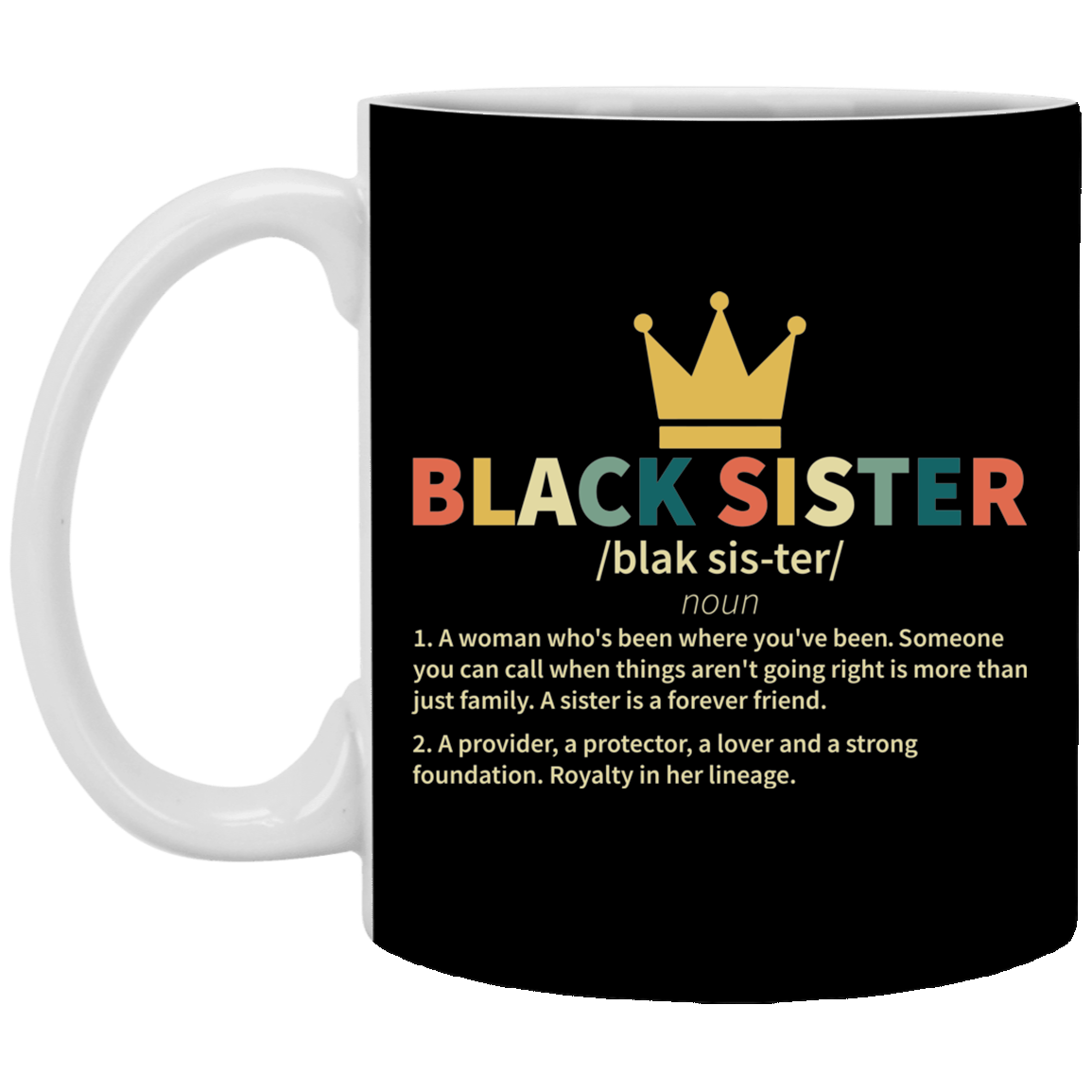 Retro Black Sister Definition Ceramic Coffee Mug - Beer Stein - Water Bottle - Color Changing Mug, Black, 11 oz. White Mug