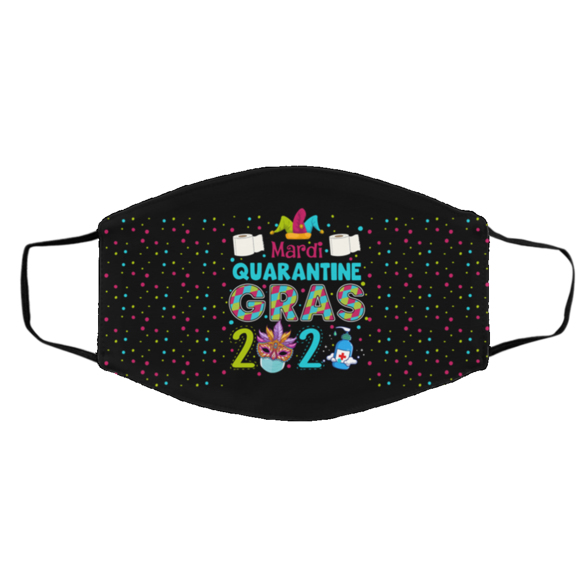 Funny Mardi Gras 2021 Quarantine Washable Reusable Custom - Printed Cloth Face Mask Cover, White, Cloth Face Cover – Medium/Large