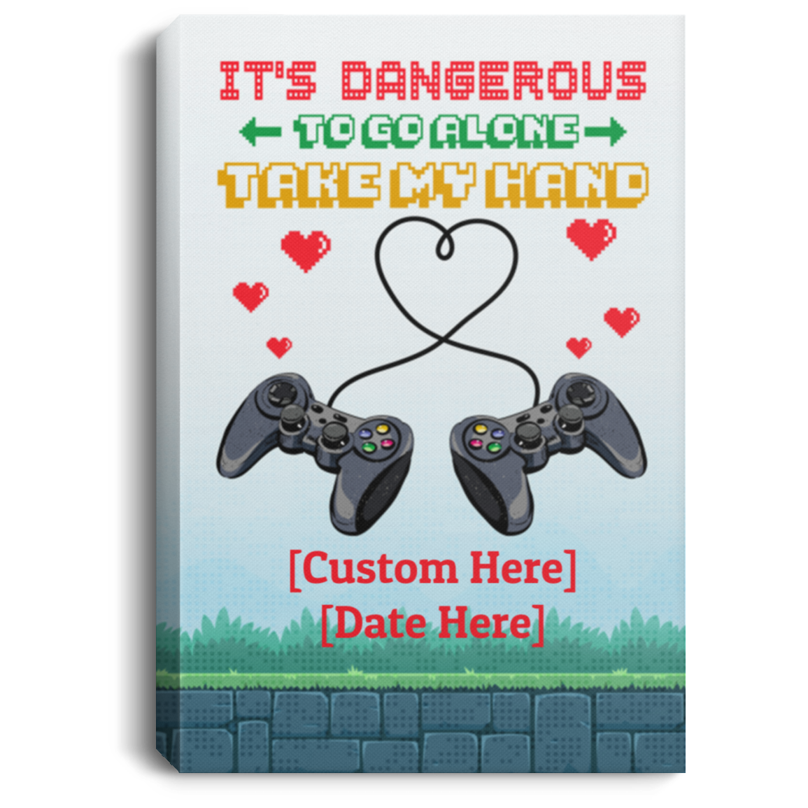 Personalized It's Dangerous To Go Alone Take My Hand Gamer Couple Framed Canvas - Unframed Poster, White, 0.75'' Framed Canvas