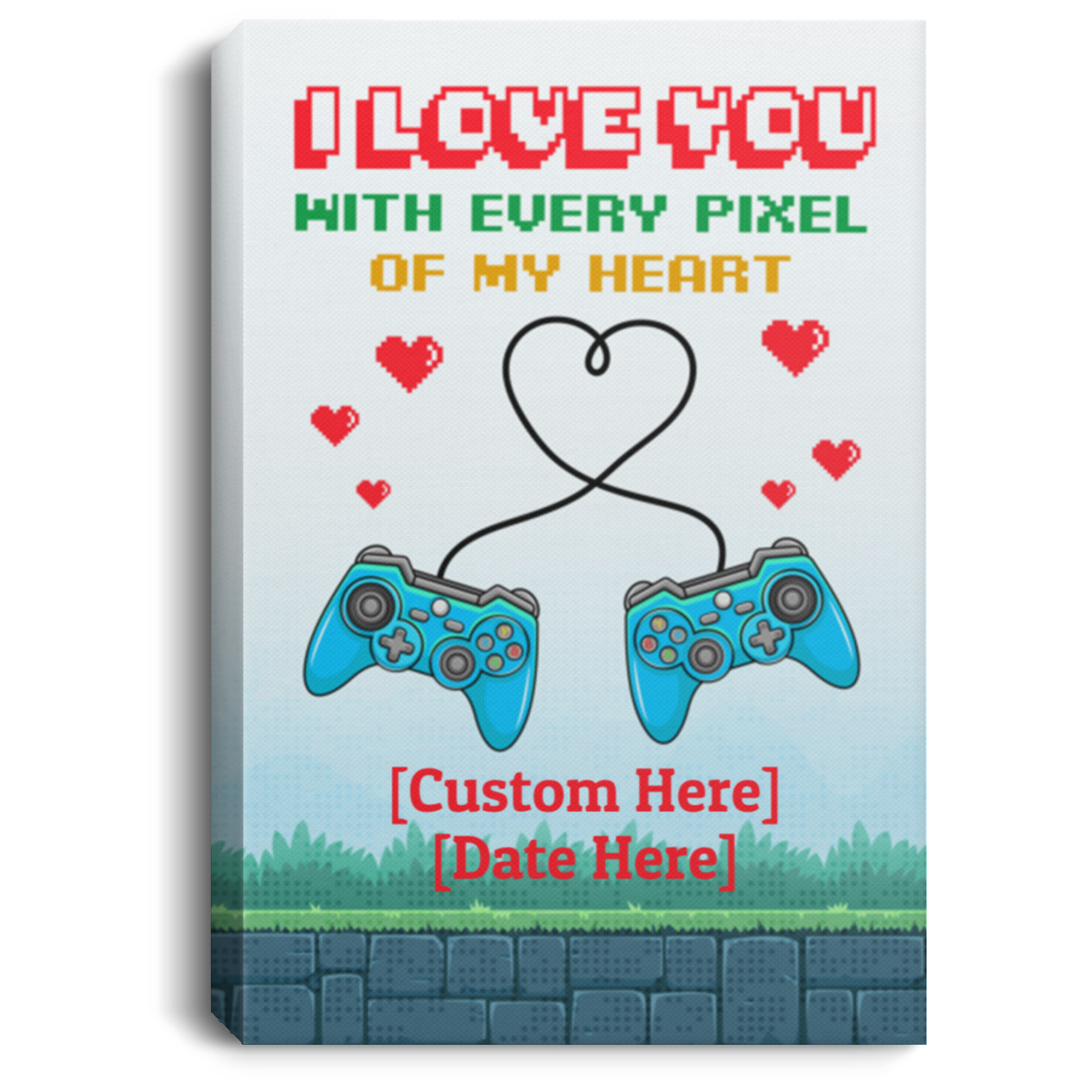 Personalized I Love You With Every Pixel Of My Heart Gamer Couple Framed Canvas - Unframed Poster, White, 0.75'' Framed Canvas