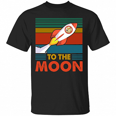 Dogecoin To The Moon Retro T-Shirt - Retro Vintage Style Dogecoin T-Shirt, Black, Unisex T-Shirt