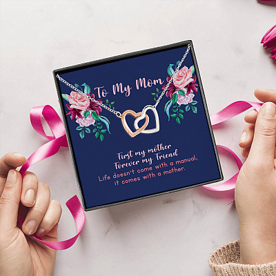 Alternative view of To My Mom First My Mother Forever My Friend Mother And Daughter Interlocking Hearts Pendant Necklace