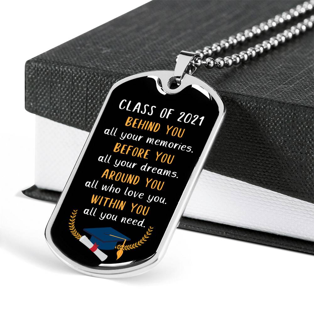 Graduation Class Of 2021 Senior Behind You All Your Memories Dog Tag Pendant Necklace - College Graduation Gift - Dog Tag (Silver) Graduation Class Of 2021 Senior Behind You All Your Memories Dog Tag Pendant Necklace - College Graduation Gift - Dog Tag (Silver)