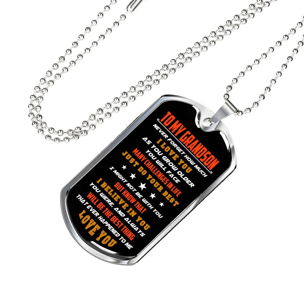 From Grandparents to My Grandson Never Forget How Much I Love You as You Grow Older Dog Tag Pendant Necklace - Dog Tag (Silver)