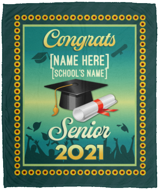 Personalized Graduation Congrats Senior 2021 Highschool College Fleece Blanket - Class Of 2021 Sherpa Blanket, White, Cozy Plush Fleece Blanket - 50x60