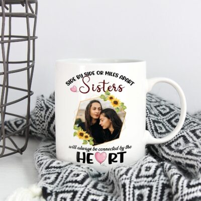 Alternative view of Personalized Photo Side By Side Or Miles Apart Sisters Ceramic Coffee Mug - Water Bottle - Color Changing Mug