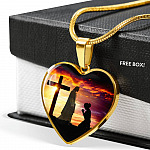 I Only Kneel For One Man And He Died On The Cross Heart Pendant Necklace - Religious Pendant Necklaces - Heart Luxury Necklace (Gold Plated)