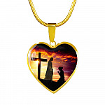 I Only Kneel For One Man And He Died On The Cross Heart Pendant Necklace - Religious Pendant Necklaces - Heart Luxury Necklace (Gold Plated)