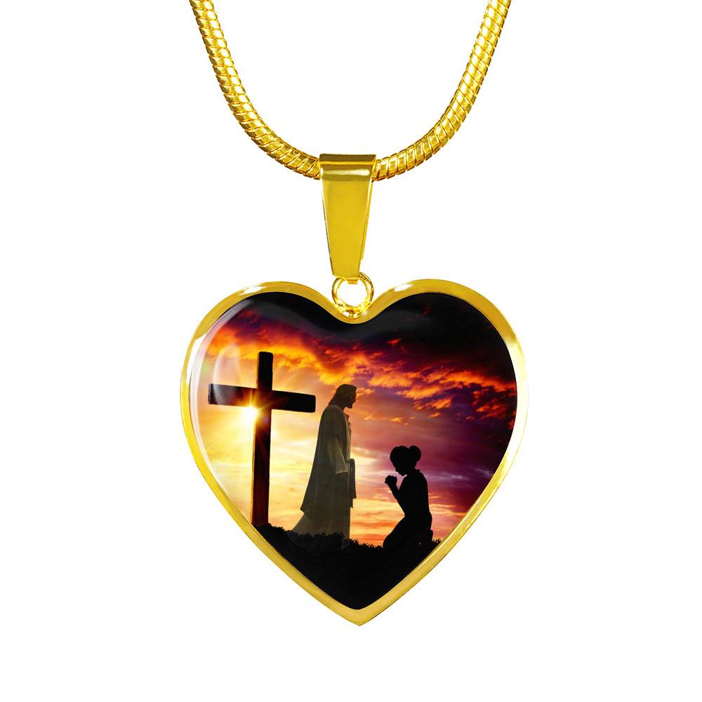 I Only Kneel For One Man And He Died On The Cross Heart Pendant Necklace - Religious Pendant Necklaces - Heart Luxury Necklace (Gold Plated)