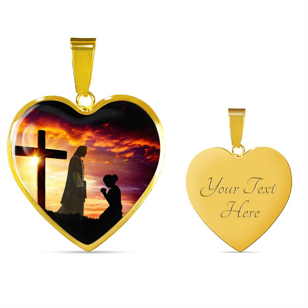I Only Kneel For One Man And He Died On The Cross Heart Pendant Necklace - Religious Pendant Necklaces - Heart Luxury Necklace (Gold Plated)