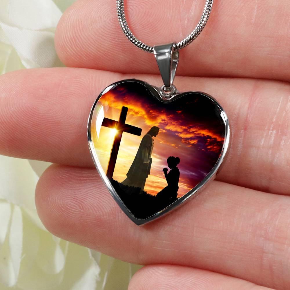 I Only Kneel For One Man And He Died On The Cross Heart Pendant Necklace - Religious Pendant Necklaces - Heart Luxury Necklace (Silver)