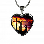 I Only Kneel For One Man And He Died On The Cross Heart Pendant Necklace - Religious Pendant Necklaces - Heart Luxury Necklace (Silver)