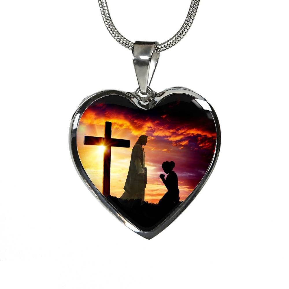 I Only Kneel For One Man And He Died On The Cross Heart Pendant Necklace - Religious Pendant Necklaces - Heart Luxury Necklace (Silver)