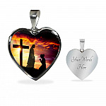I Only Kneel For One Man And He Died On The Cross Heart Pendant Necklace - Religious Pendant Necklaces - Heart Luxury Necklace (Silver)