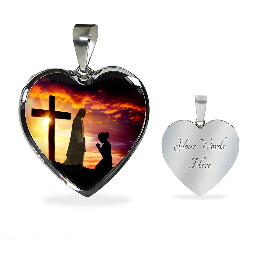 I Only Kneel For One Man And He Died On The Cross Heart Pendant Necklace - Religious Pendant Necklaces - Heart Luxury Necklace (Silver)