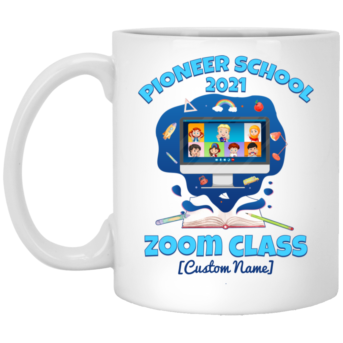 Personalized Pioneer School 2021 Zoom Class Ceramic Coffee Mug - Beer Stein - Water Bottle - Color Changing Mug, White, 11 oz. White Mug