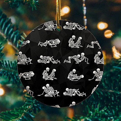Funny Skeleton Naughty Decorative Christmas Ornament Keepsake - Holiday Flat Circle Ornament