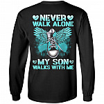 Never Walk Alone My Son Walks With Me Shoe Print on Back Only Hoodie - Sweatshirt - Son Memorial Shirt, Black, Long Sleeve