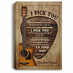 Personalized Guitar Pick I Pick You To Do Life With Hand In Hand Framed Canvas Prints - Guitar Lover Unframed Poster, White, 0.75'' Framed Canvas