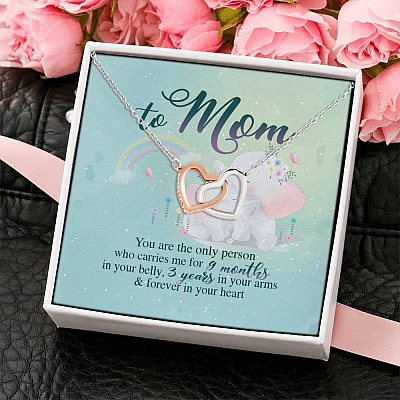 From Daughter to Mom You're the Only Person Who Carries Me for 9 Months in Belly Interlocking Hearts Pendant Necklace