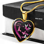Pink Ribbon Butterfly I'm a Survivor Breast Cancer Awareness Month Heart Pendant Necklace Gifts - Heart Luxury Necklace (Gold Plated)