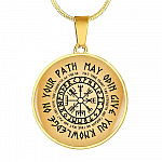 Nordic Vikings May Odin Give You Knowledge On Your Path Circle Pendant Necklace - Norse Mens Necklace Jewelry - Circle Luxury Necklace (Gold Plated)