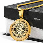 Nordic Vikings May Odin Give You Knowledge On Your Path Circle Pendant Necklace - Norse Mens Necklace Jewelry - Circle Luxury Necklace (Gold Plated)