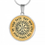 Nordic Vikings May Odin Give You Knowledge On Your Path Circle Pendant Necklace - Norse Mens Necklace Jewelry - Circle Luxury Necklace (Silver)