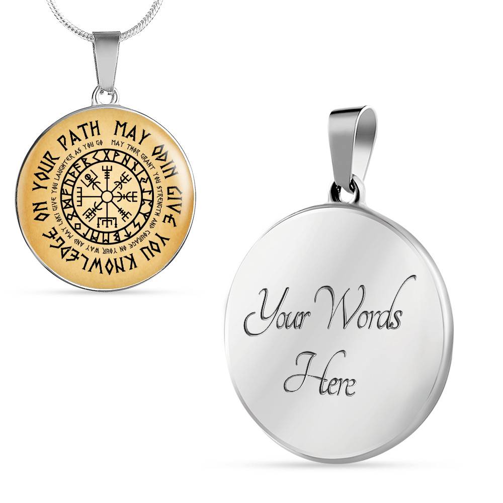 Nordic Vikings May Odin Give You Knowledge On Your Path Circle Pendant Necklace - Norse Mens Necklace Jewelry - Circle Luxury Necklace (Silver)