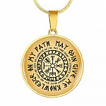 Nordic Vikings May Odin Give Me Knowledge On My Path Circle Pendant Necklace - Norse Mens Necklace Jewelry - Circle Luxury Necklace (Gold Plated)