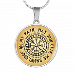 Nordic Vikings May Odin Give Me Knowledge On My Path Circle Pendant Necklace - Norse Mens Necklace Jewelry - Circle Luxury Necklace (Silver)