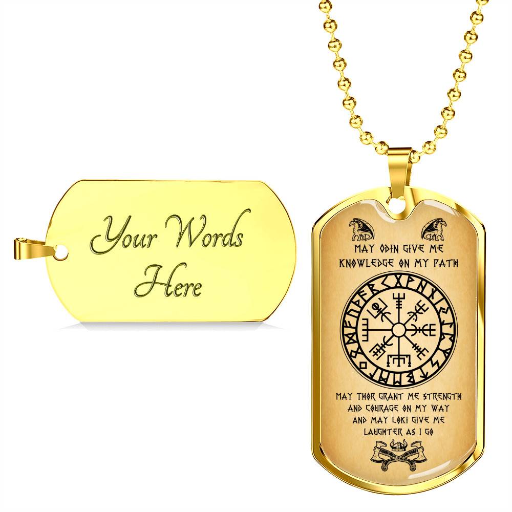 Nordic Vikings May Odin Give Me Knowledge On My Path Dog Tag Pendant Necklace - Norse Mens Necklace Jewelry - Dog Tag (Gold Plated)