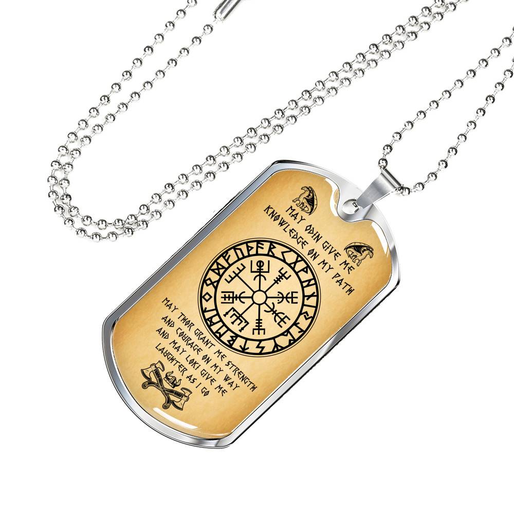 Nordic Vikings May Odin Give Me Knowledge On My Path Dog Tag Pendant Necklace - Norse Mens Necklace Jewelry - Dog Tag (Silver)