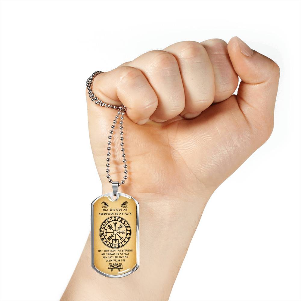 Nordic Vikings May Odin Give Me Knowledge On My Path Dog Tag Pendant Necklace - Norse Mens Necklace Jewelry - Dog Tag (Silver)