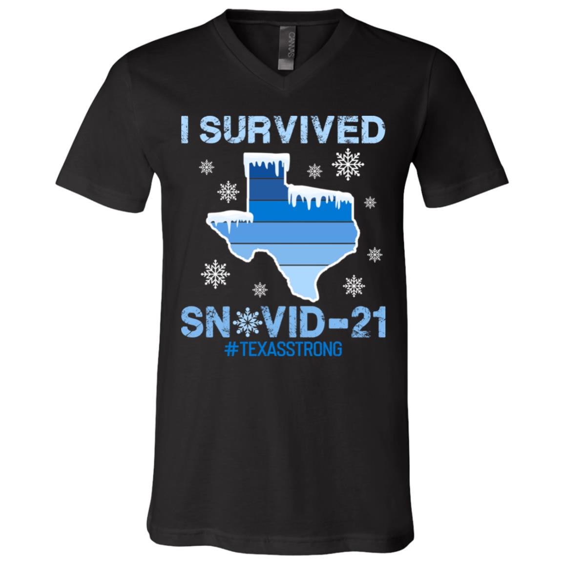 I Survived Snovid-21 Texas, Black, V-Neck T-Shirt I Survived Snovid-21 Texas, Black, V-Neck T-Shirt