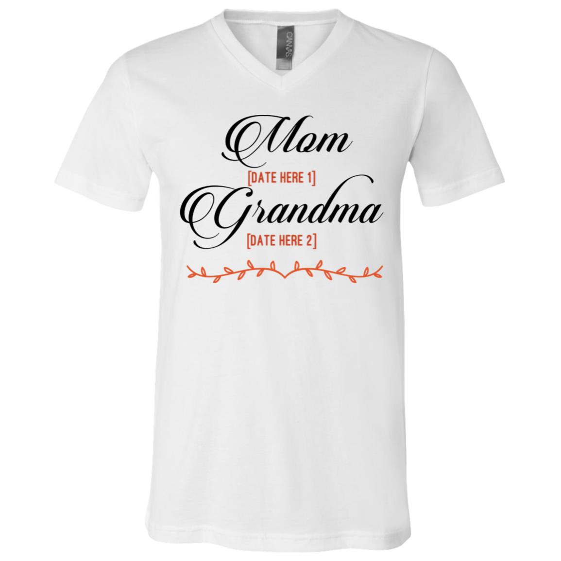 Personalized Mom Est Grandma, White, V-Neck T-Shirt