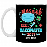 Personalized Masked and Vaccinated Nurselife - Quarantine Pro Vaccination Ceramic Coffee Mug - Water Bottle, Black, 11 oz. White Mug