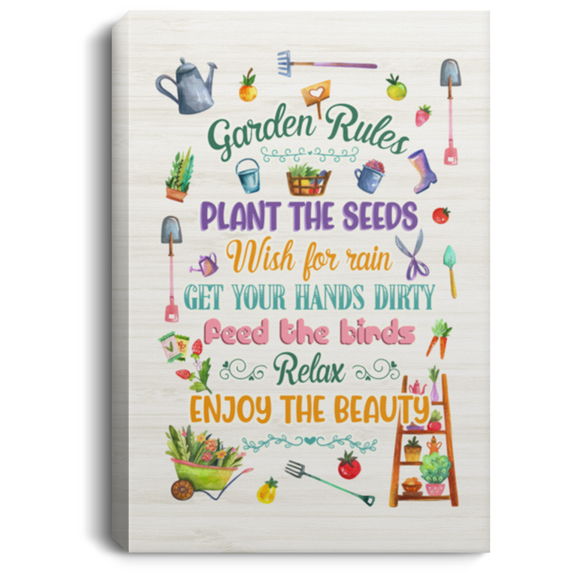Garden Rules Framed Canvas - Unframed Poster - Garden Wall Hang Decor, White, 0.75'' Framed Canvas