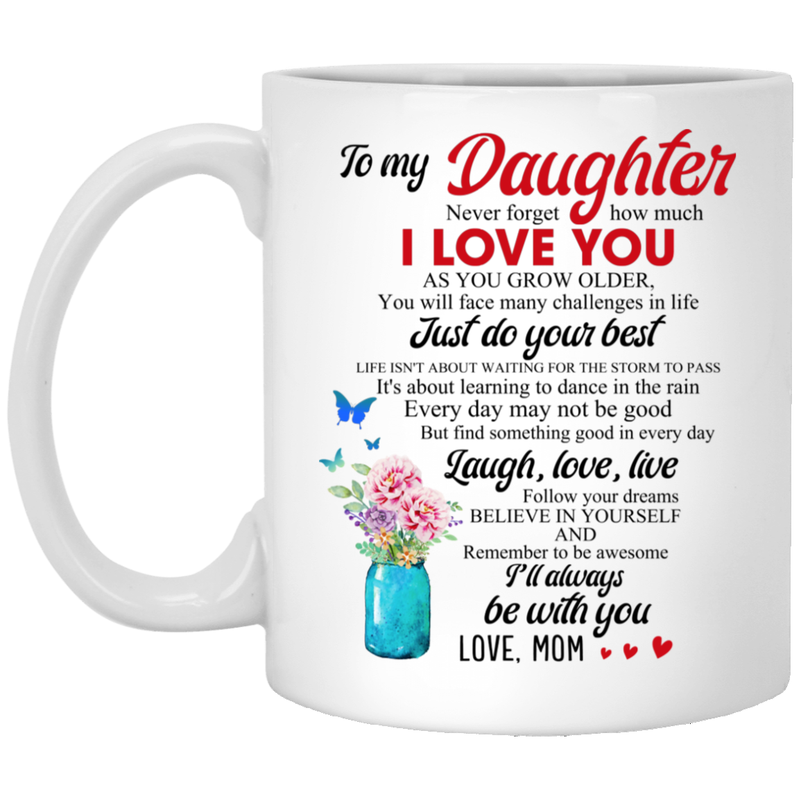 Mom To My Daughter Never Forget How Much I Love You As You Grow Older Ceramic Cofee Mug - Travel Bottle, White, 11 oz. White Mug