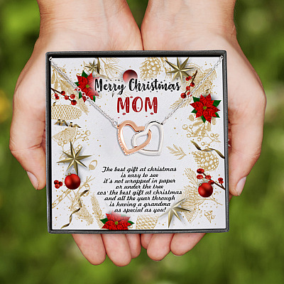 Alternative view of Merry Christmas Mom the Best Gift at Christmas Is Easy to See Interlocking Hearts Pendant Necklace Gifts
