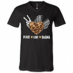 Peace Love Racing Leopard, Black, V-Neck T-Shirt