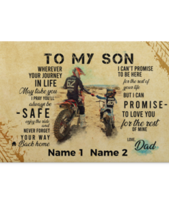 Personalized Vintage Motorcycle from Dad to My Son Wherever Your Journey in Life May Take You Canvas Prints - Unframed Poster, White, 0.75'' Framed Canvas