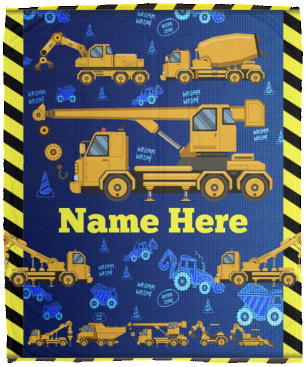 Personalized Name Excavators, White, Cozy Plush Fleece Blanket - 50x60